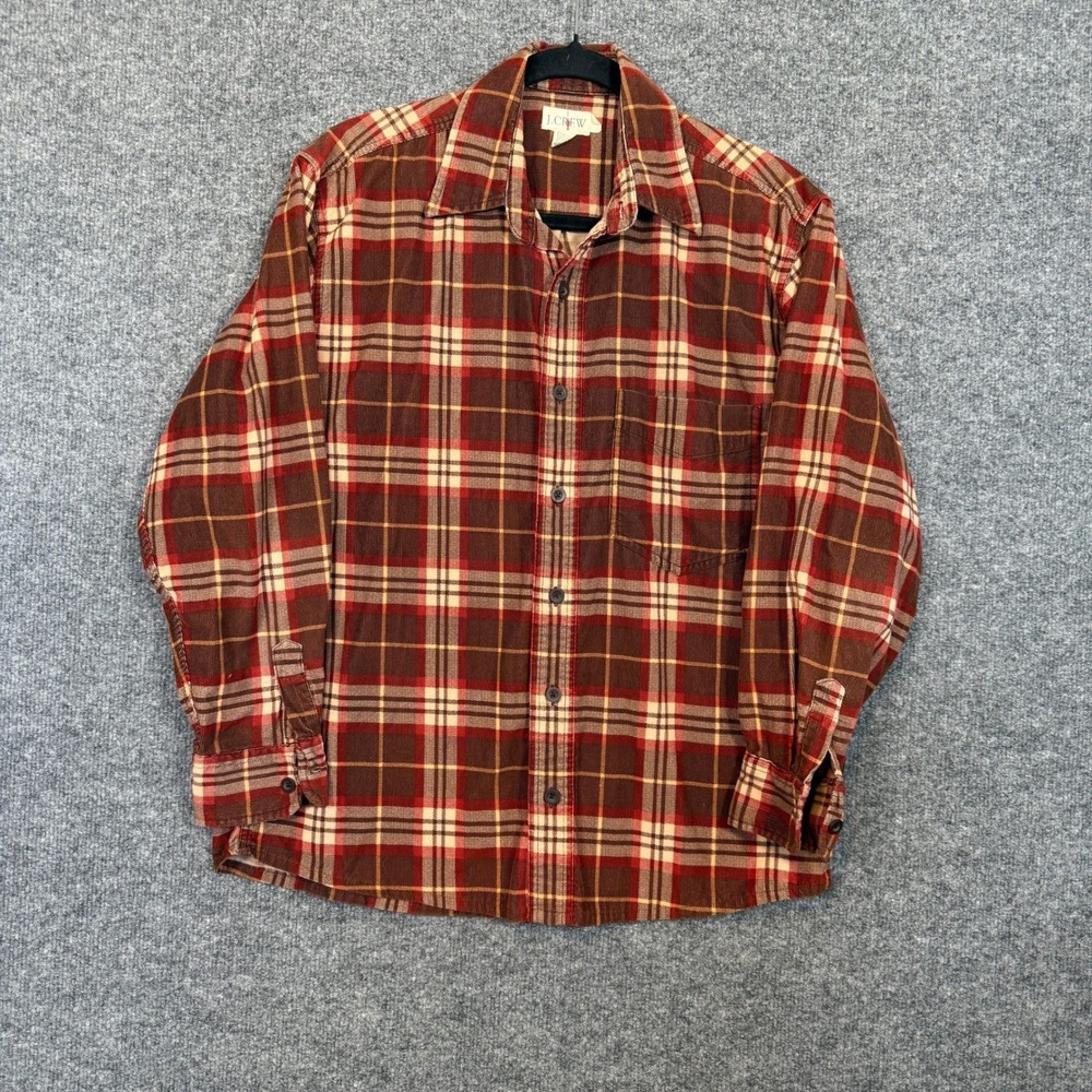 J.Crew Shirt Mens Small Brown Red Plaid Oarsman Flannel Button Up Outdoors Soft